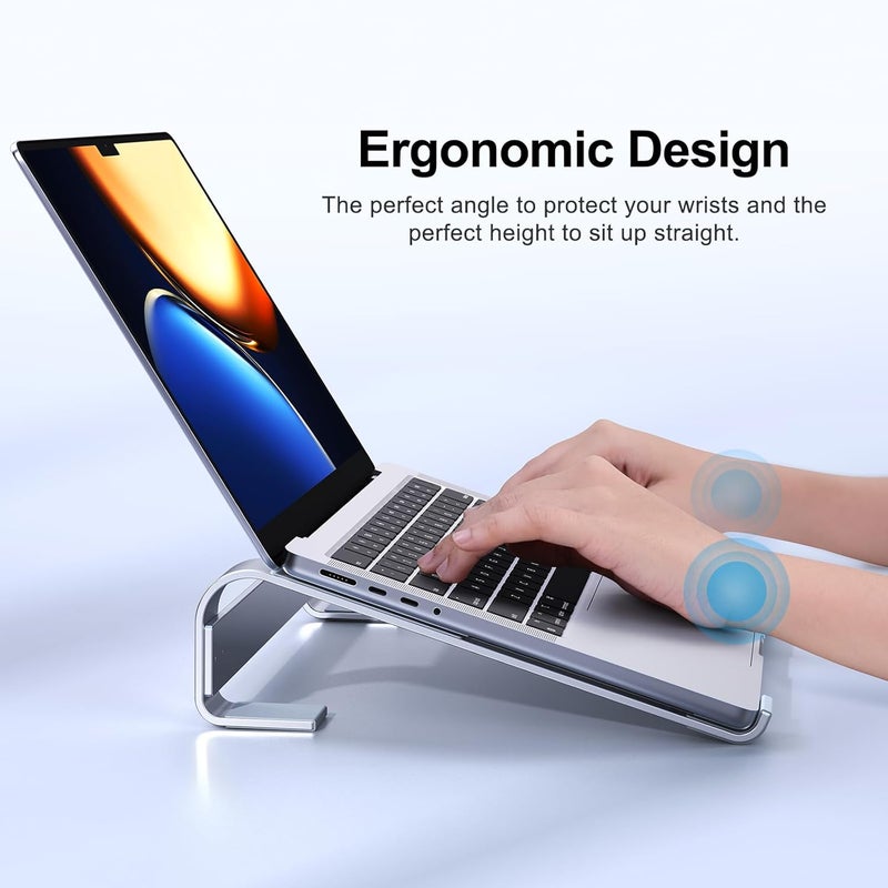 MOKURU Laptop Stand for Desk, Aluminum Laptop Riser, Ergonomic Computer Stand Compatible with for MacBook Pro/Air, Dell, HP, Lenovo, 10-17.3'' (Silver) - Image 2